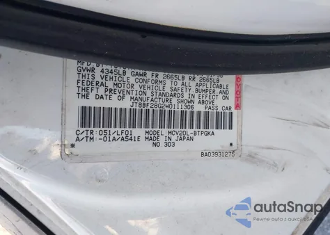 1998 Lexus Es 300 из США, поврежденный, VIN JT8BF28G2W0111306